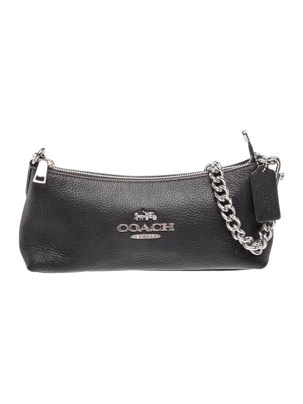 Coach Black Pebbled Leather Toiletry Pouch with Silver Hardware